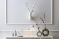Vega Deer Agna Modern Geometric Low-Poly Decorative Figurine, White Resin Christmas Ornament, 18 x 9 x 24.5 cm