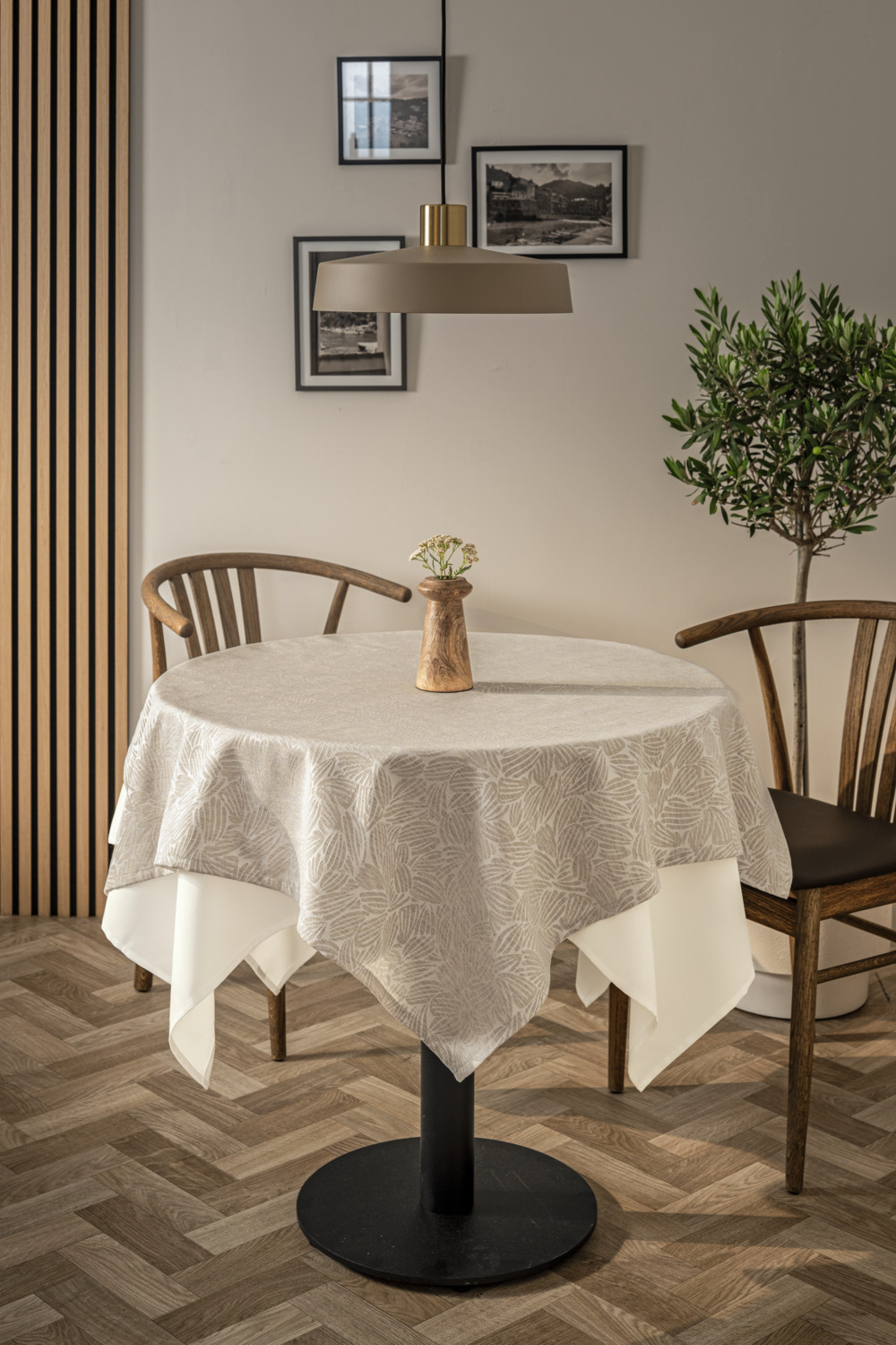 ERWIN M. LUSINI Munera Tablecloth Fabric, 100% Polyester Floral Jacquard, 320 cm Width, Easy-Iron, OEKO-TEX Standard 100, Sand Beige