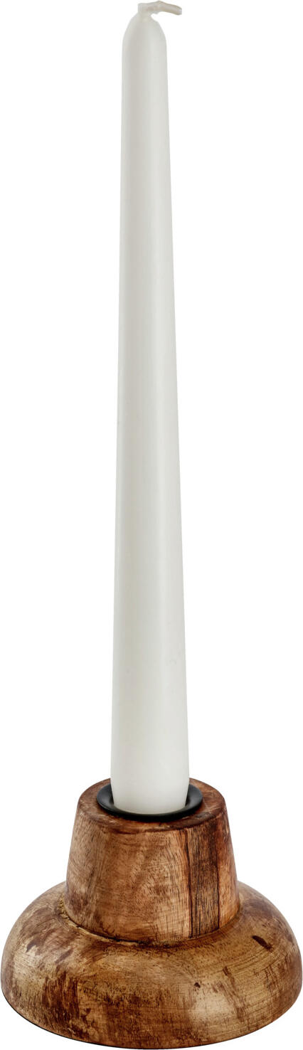 Vega Maris deep Taper Candle Holder, Natural Brown Wood, 9 cm Diameter, 5.5 cm Height, Unique Wood Grain with Black Stability Insert