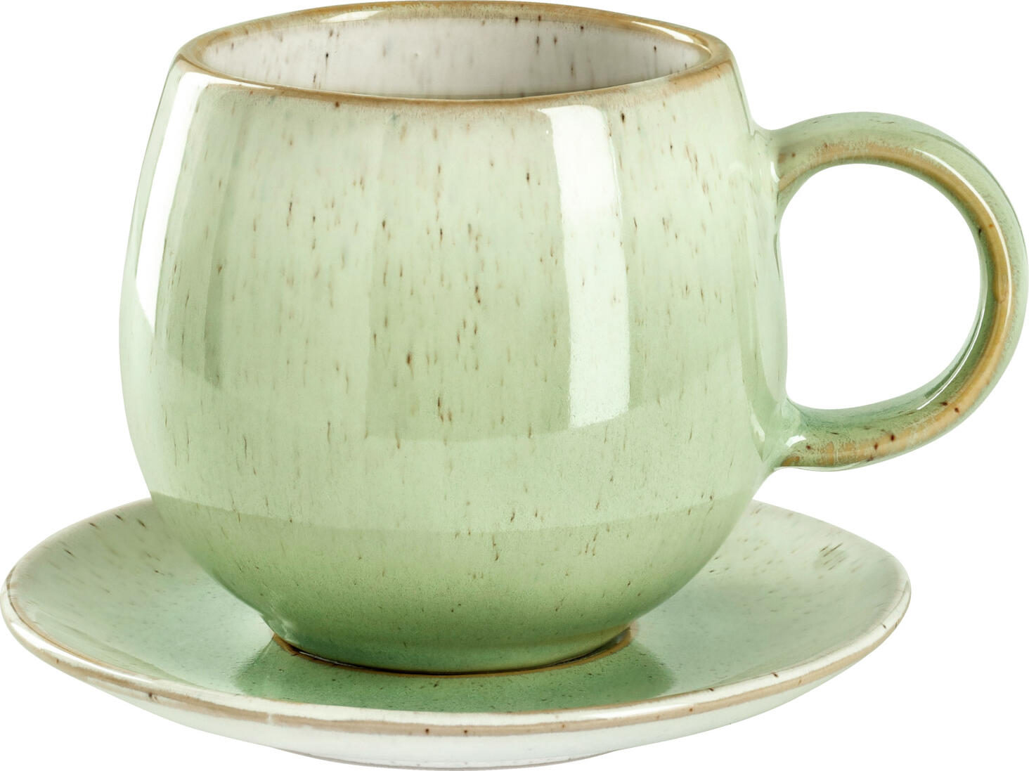 Cana de cafea VEGA Cascais, 300ml din porțelan colorat, gradient verde deschis cu pete, compatibilă cu mașina de spălat vase și cuptorul cu microunde