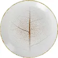 VEGA Pianta Porcelain Flat Plate 24.5 cm, White and Brown Leaf Digital Print, Rimless, Dishwasher and Microwave Safe