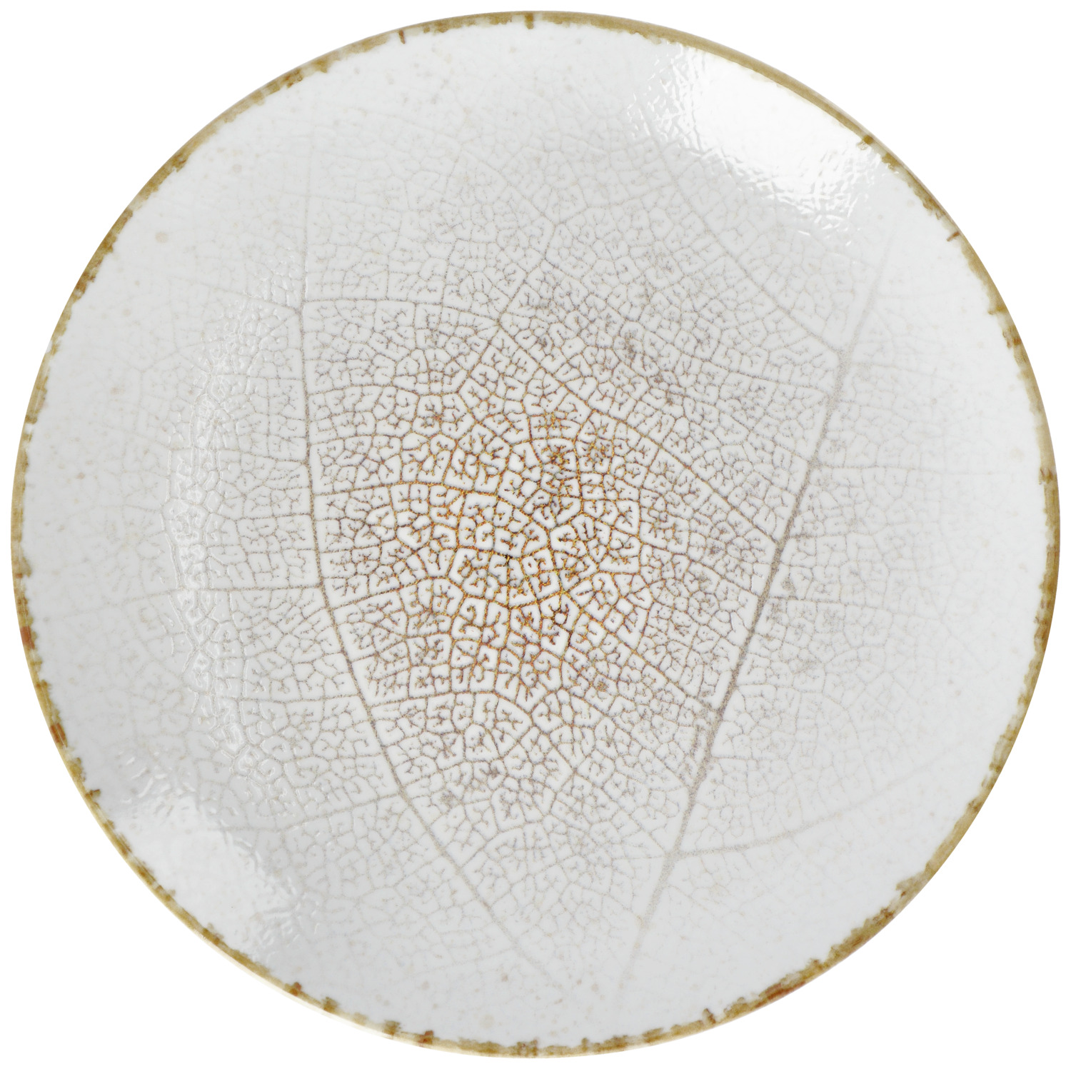 VEGA Pianta Porcelain Flat Plate 31 cm Round White Brown Digital Leaf Pattern Dishwasher and Microwave Safe