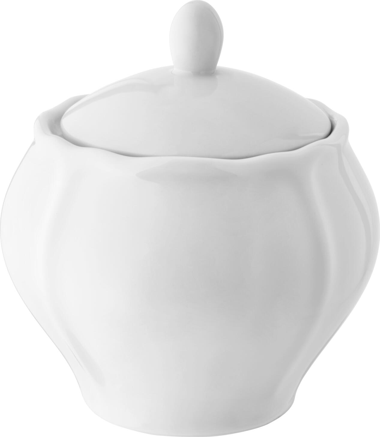 VEGA LUSINI Solutions GmbH Sugar bowl Amely Zuckerdose Amely Sugar bowl Amely; 300 ml, 9x12 cm (ØxH); white; round; 4 piece / pack Zuckerdose Amely; 300 ml, 9x12 cm (ØxH); weiß; rund; 4 Stück / Pack White porcelain sugar bowl with lid. Nostalgic accents set the discreet relief and the playful decorative edges. Dishwasher safe and microwaveable. Weiße Zuckerdose mit Deckel aus Porzellan. Nostalgische Akzente setzen das dezente Relief und die verspielten Zierränder. Spülmaschinenfest und mikrowellengeeignet.