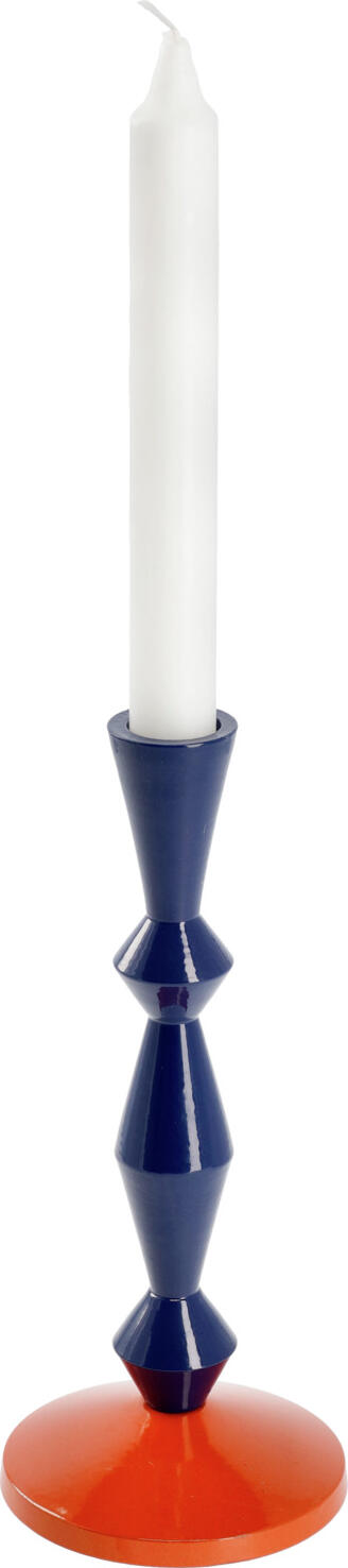 Vega Aneska Taper Candle Holder, Lacquered Wood, 7.5 cm Diameter x 20 cm Height, Two-Tone Dark Blue and Orange