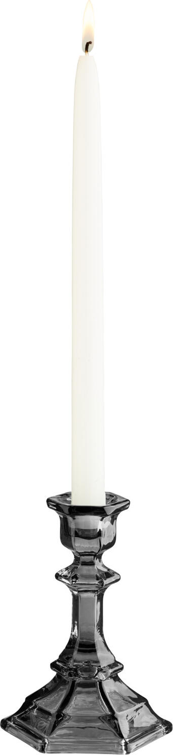Vega Fiella Baroque Glass Candlestick for Taper Candles, Grey Colored Glass, 5 cm Diameter, 14.8 cm Height, Dishwasher Safe