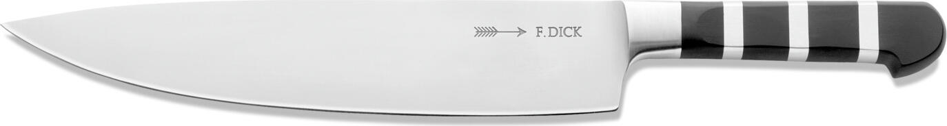 Cutit de bucatar F. Dick 1905, lama din otel X55CrMoV14 de 26 cm, duritate 56 HRC, maner din plastic POM cu inele din otel inoxidabil, lama curba