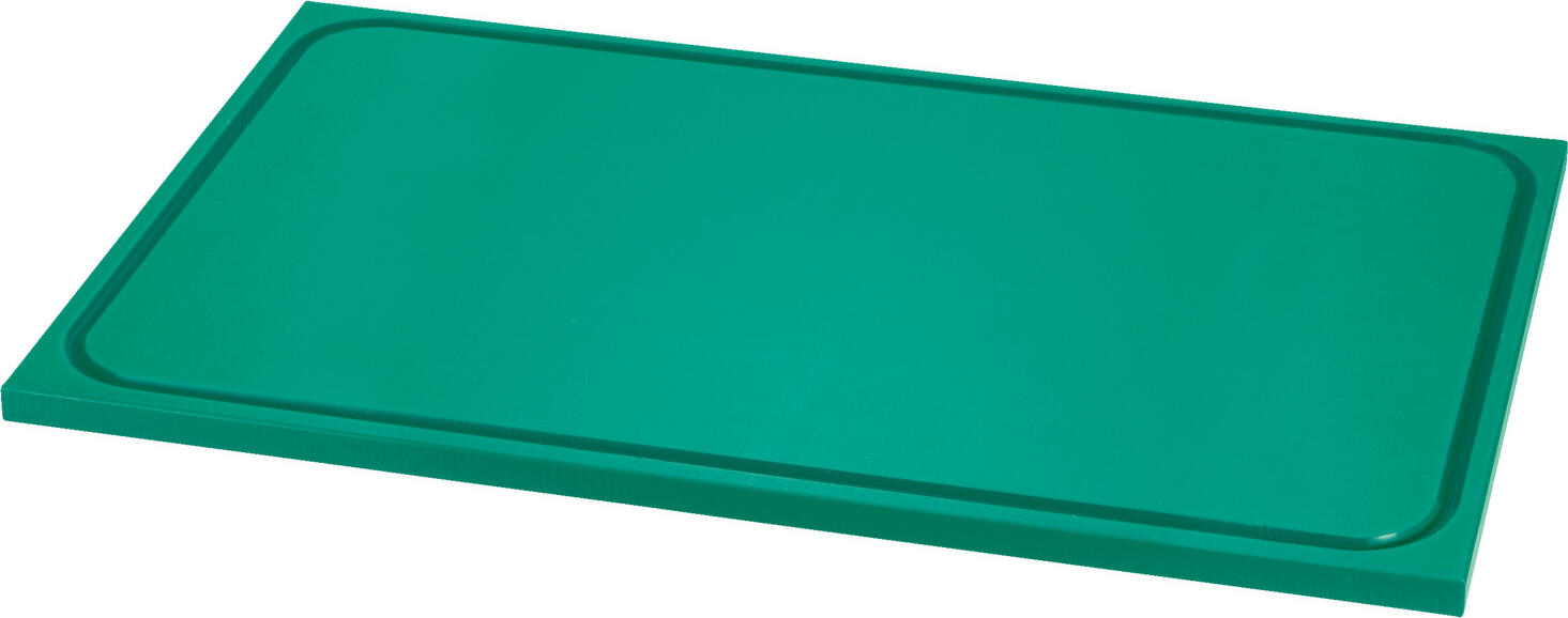 PULSIVA LUSINI Solutions GmbH Chopping board Clever MR GN 1/1 Schneidebrett Clever MR GN 1/1 Chopping board Clever MR GN 1/1; 53x32.5x1.5 cm (LxWxH); green Schneidebrett Clever MR GN 1/1; 53x32.5x1.5 cm (LxBxH); grün Food-grade cutting boards made of polyethylene. Very cutting resistant due to extremely high material density. Food-grade use according to HACCP (Hazard Analysis Critical Control Points) with gutter. Usable on both sides. Stackable and dishwasher safe. Lebensmittelechte Schneidbretter aus Polyethylen. Sehr schneidbeständig durch extrem hohe Materialdichte. Lebensmittelgerechte Verwendung nach HACCP (Hazard Analysis Critical Control Points) Mit Ablaufrinne. Beidseitig verwendbar. Stapelbar und spülmaschinenfest.