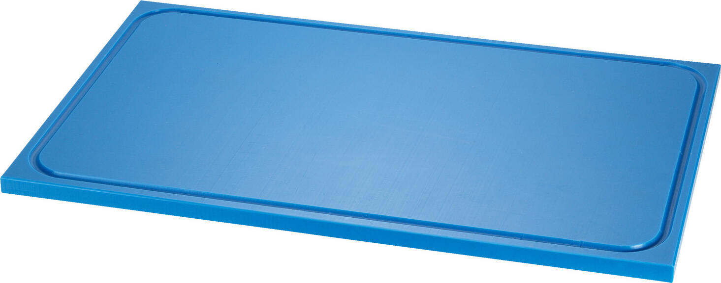 PULSIVA LUSINI Solutions GmbH Chopping board Clever MR GN 1/1 Schneidebrett Clever MR GN 1/1 Chopping board Clever MR GN 1/1; 53x32.5x1.5 cm (LxWxH); blue Schneidebrett Clever MR GN 1/1; 53x32.5x1.5 cm (LxBxH); blau Food-grade cutting boards made of polyethylene. Very cutting resistant due to extremely high material density. Food-grade use according to HACCP (Hazard Analysis Critical Control Points) with gutter. Usable on both sides. Stackable and dishwasher safe. Lebensmittelechte Schneidbretter aus Polyethylen. Sehr schneidbeständig durch extrem hohe Materialdichte. Lebensmittelgerechte Verwendung nach HACCP (Hazard Analysis Critical Control Points) Mit Ablaufrinne. Beidseitig verwendbar. Stapelbar und spülmaschinenfest.