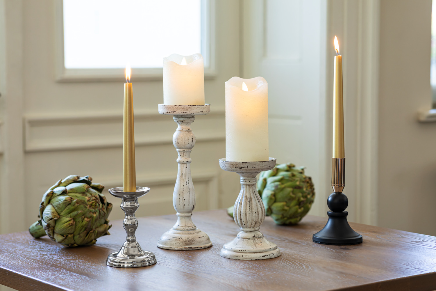 Vega Gardis LED Pillar Candle Real Wax Cream White 10cm x 15cm Flickering Wick Timer Function AA Battery Powered