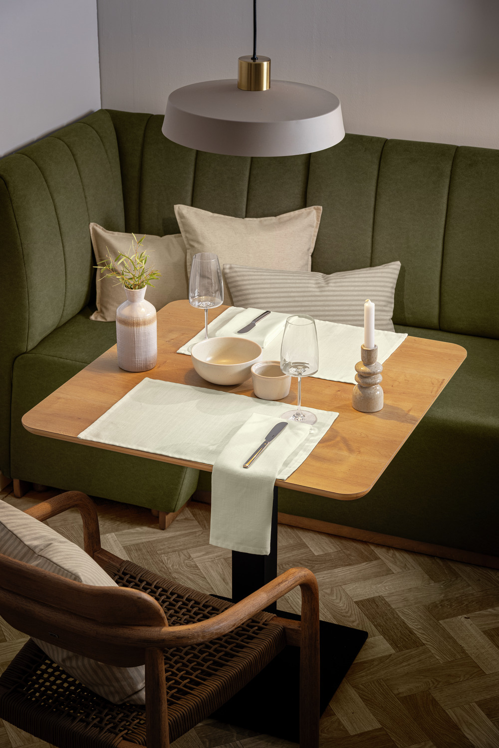 Serviete din material Erwin M. Lusini Ledana, 50x50 cm, Amestec Poliester si In, Bej Natural, Certificare OEKO-TEX Standard 100, Set de 6 bucati