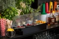 Vega Widnes Ingredient Container Bar Caddy with 6 Inserts, Plastic Storage for Garnishes, 49.5 x 15 x 9 cm, Black and Transparent