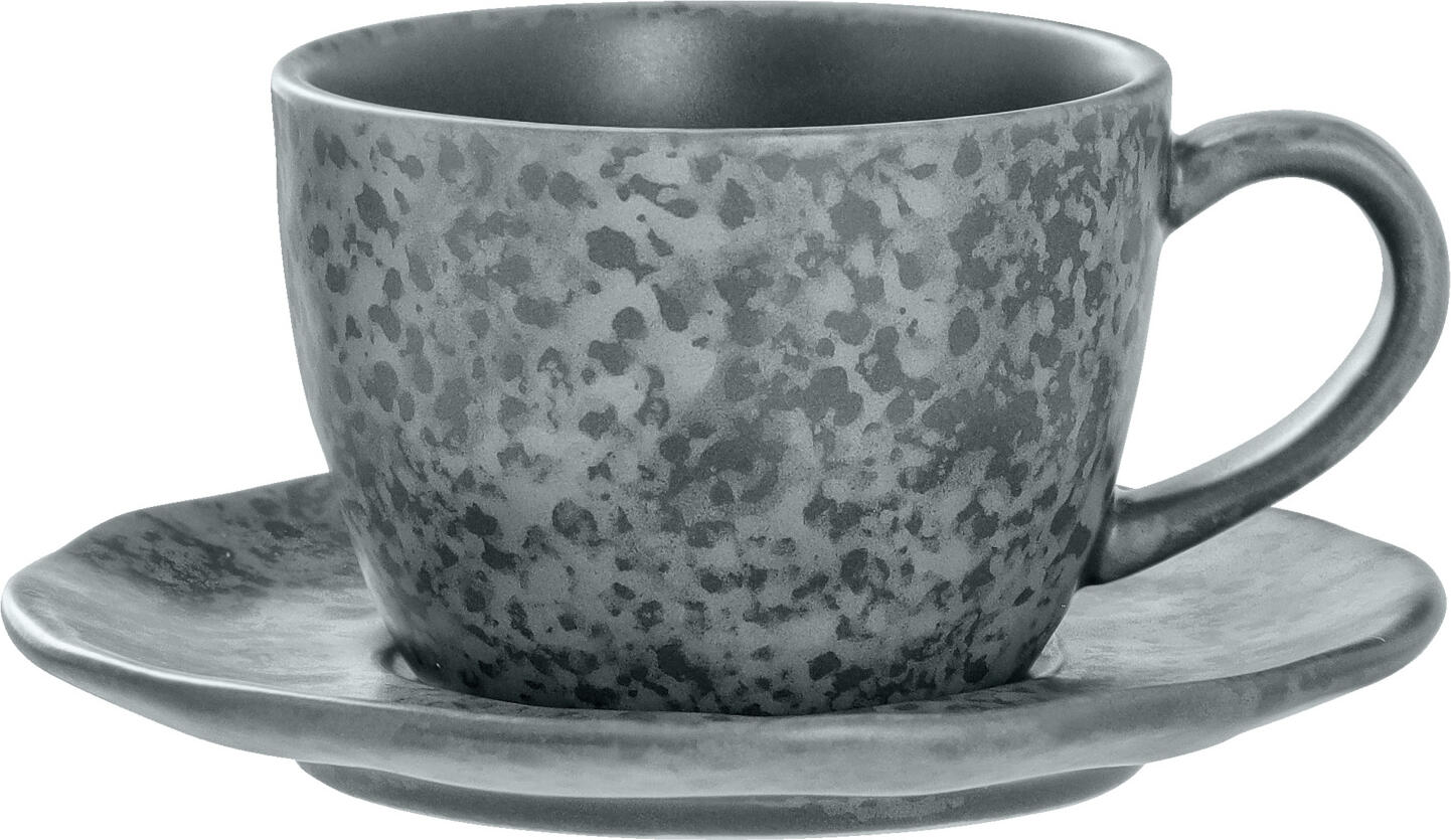 VEGA Arona Espresso Saucer, Anthracite Matt Glazed Colored Porcelain, Irregular Edges, Wavy Surface, Dishwasher and Microwave Safe, 11 cm Diameter