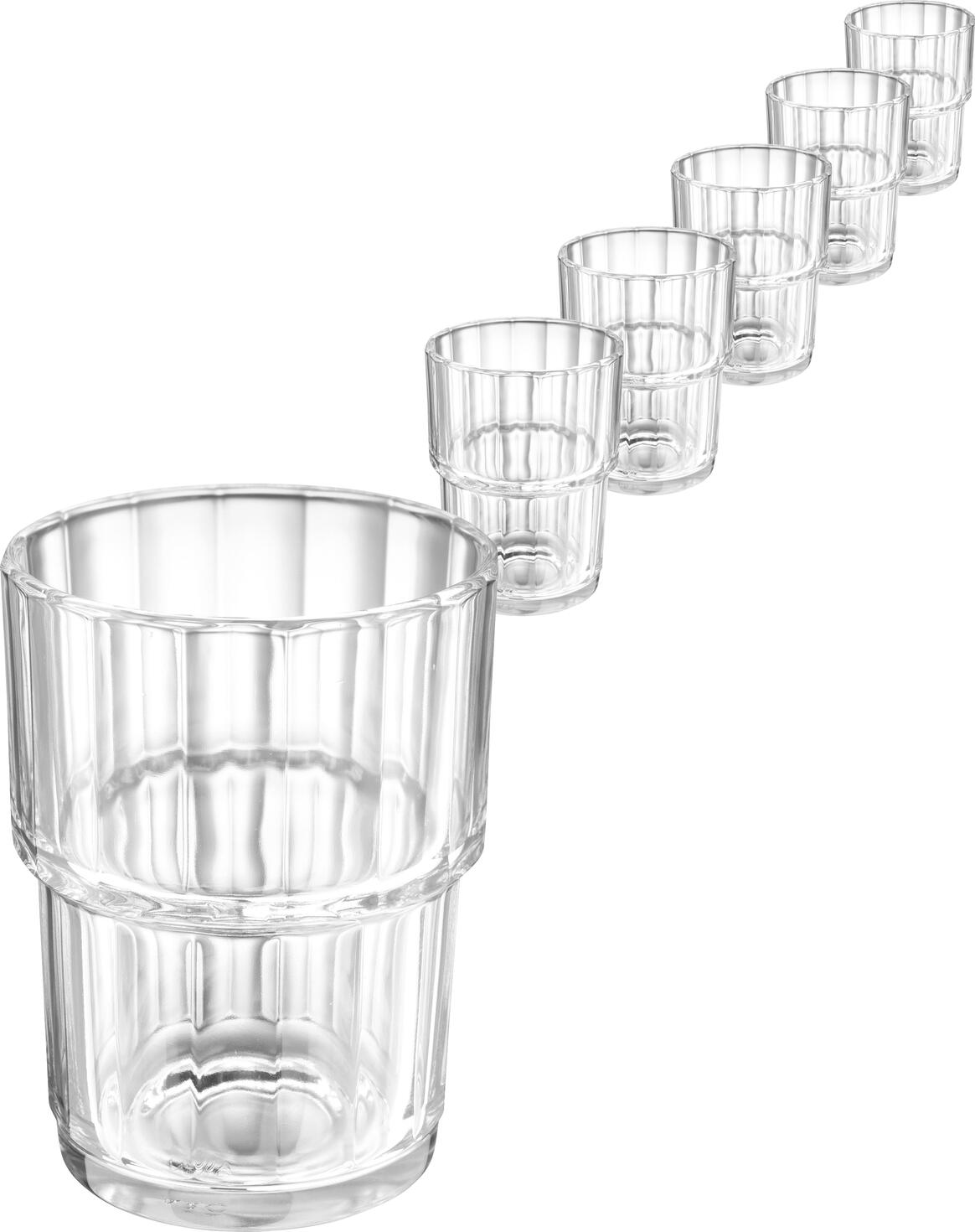 Arcoroc Norvege ARC 60026 Drinking Glass, 160ml Tempered Transparent Glass, Stackable Break-Resistant Water Glass with Vertical Relief, 8.2cm Height