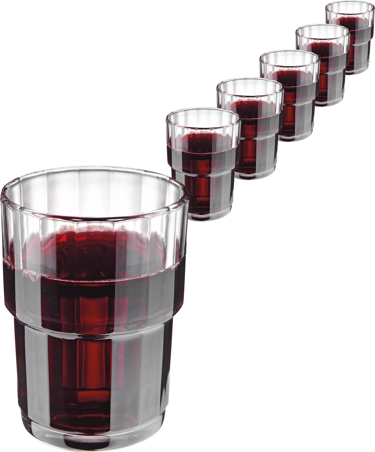 Arcoroc Norvege Drinking Glass, 200 ml, Tempered Transparent Glass, Stackable, Ribbed Relief Design, Dishwasher Safe, Robust Thick-Walled