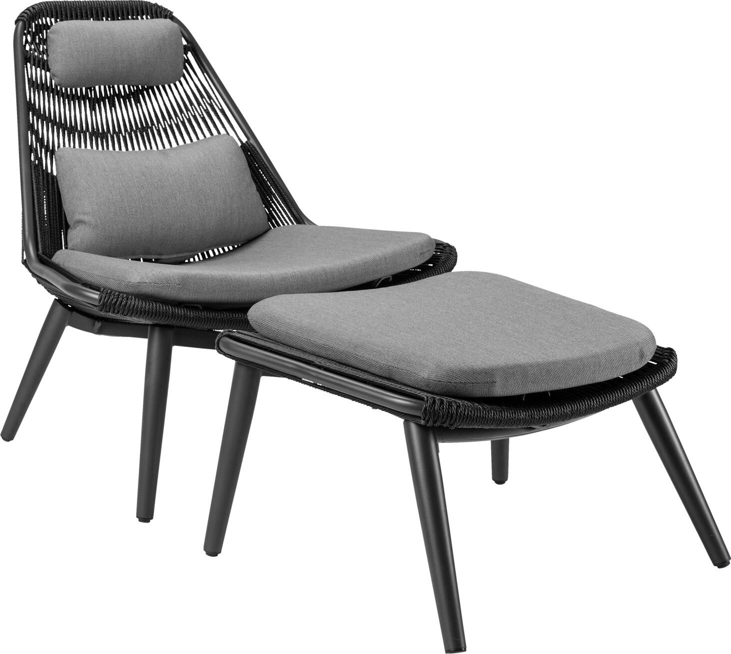 VEGA LUSINI Ondaro Outdoor Footstool Ottoman, Anthracite, Aluminum Frame, Quick-drying 100% Polyester Fabric, Removable Washable Cushion, 76x64x42.5 cm