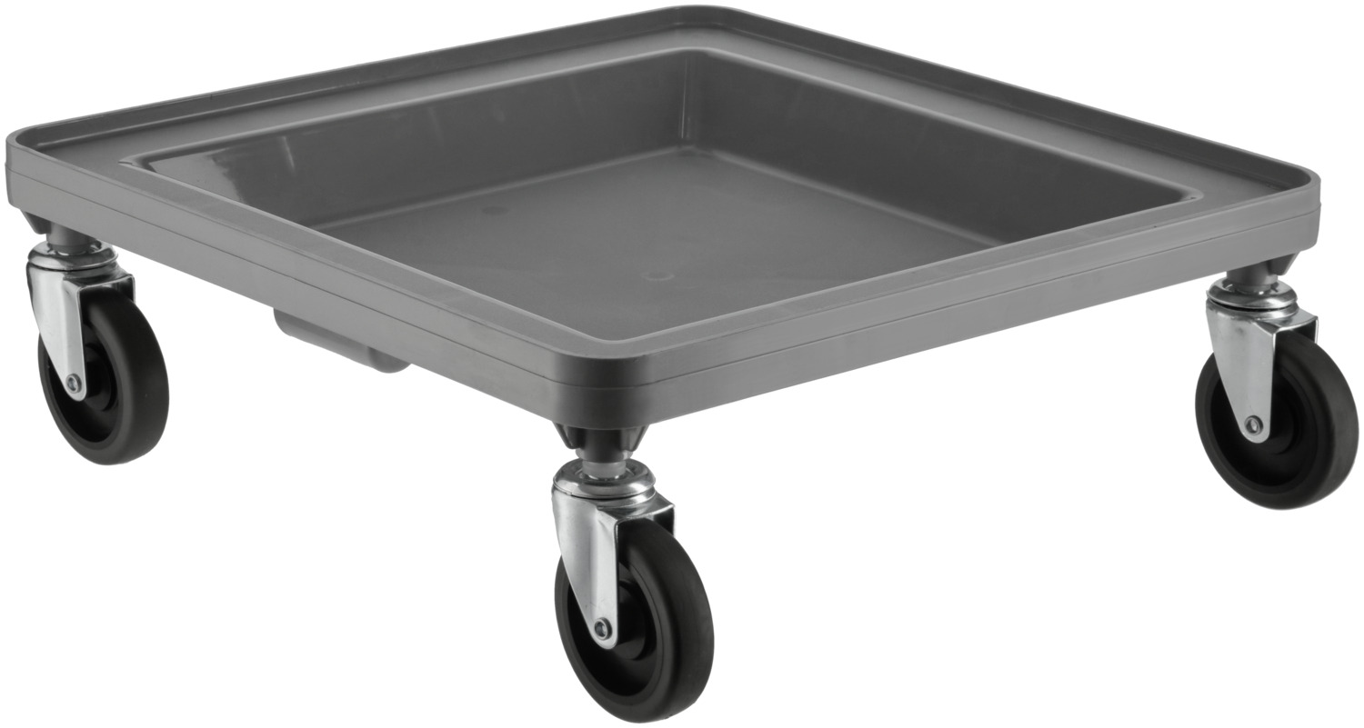 PULSIVA LUSINI Solutions GmbH Transport trolley for wash baskets Transporttrolley für Spülkörbe Transport trolley for wash baskets; 53x53x7.8 cm (WxDxH); grey Transporttrolley für Spülkörbe; 53x53x7.8 cm (BxTxH); grau Robust polypropylene dishwasher basket trolley for dishwasher baskets with standard dimensions of 50x50 cm. 4 smooth-running and quiet wheels. Loadable up to 100 kg. Robuster Spülkorb-Trolley aus Polypropylen für Spülkörbe mit Standardmaß 50x50 cm. 4 leichtgängige und leise Räder. Belastbar bis 100 kg.