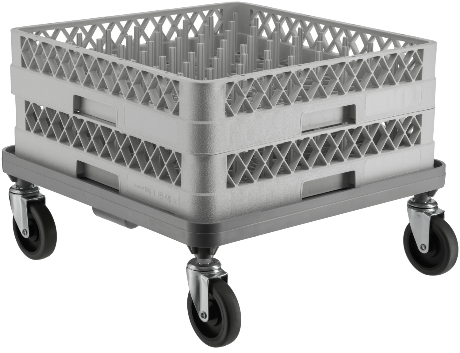 PULSIVA Transport Trolley for Dishwasher Baskets, Polypropylene, 53x53x7.8 cm, for 50x50 cm Baskets, 100 kg Load Capacity, 4 Quiet Wheels, Grey