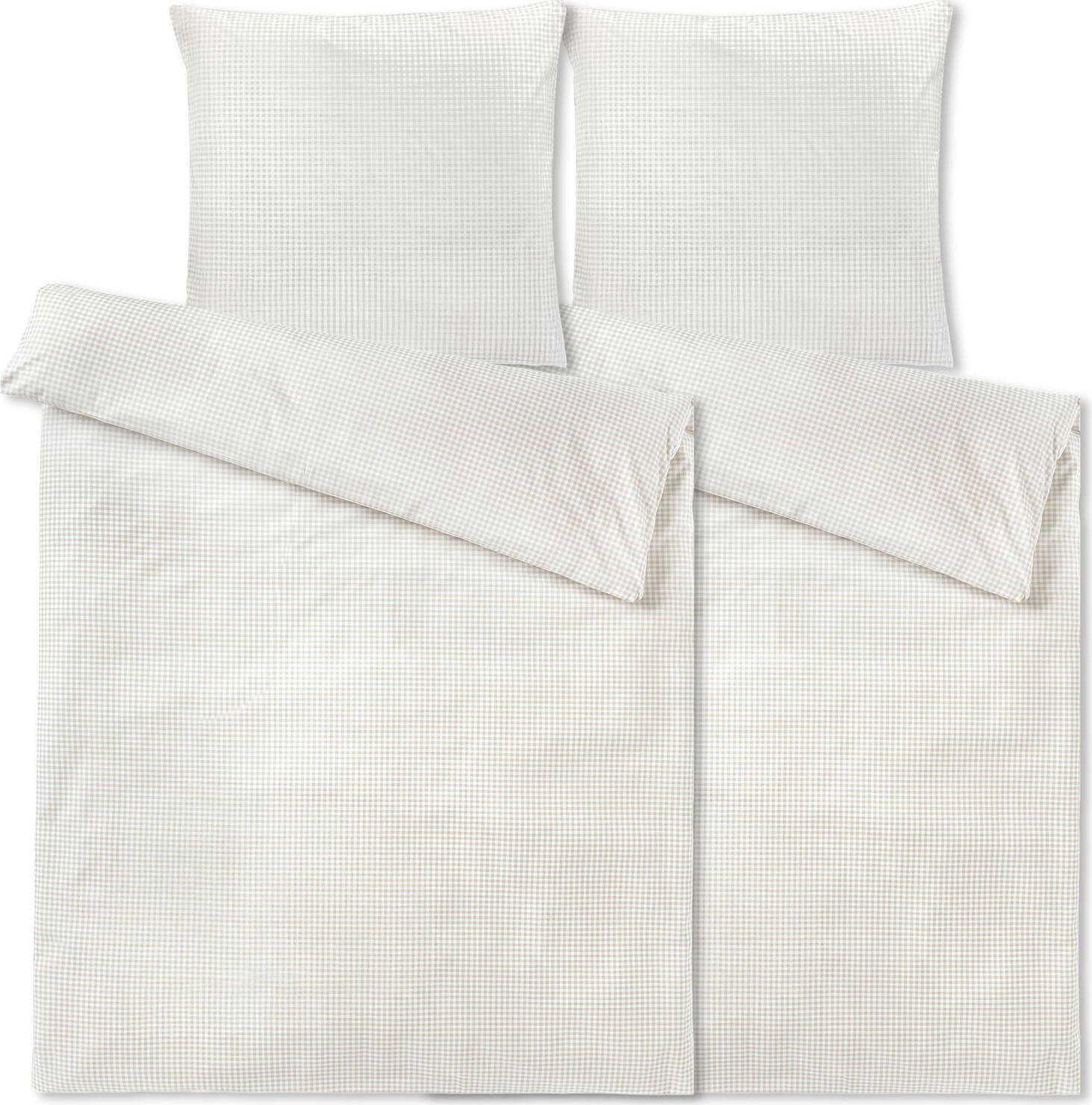 PULSIVA LUSINI Solutions GmbH Bed linen set Riva percale with chequered pattern Bettwäsche-Set Riva Perkal mit Karo-Muster Bed linen set Riva percale with chequered pattern; 135x200 cm (WxL), 80x80 cm (LxW); beige; 2 set / pack Bettwäsche-Set Riva Perkal mit Karo-Muster; 135x200 cm (BxL), 80x80 cm (LxB); beige; 2 Set(s) / Pack 100 % cotton. Weight approx. 115 g/m². This set of 2 bed linen made of high-quality cotton percale offers a reliable solution for professional use in hotels and guest accommodation. The tightly woven, fine-thread material ensures a smooth, pleasantly cool surface and is particularly kind to the skin. Thanks to the hotel fastening, each set can be made up quickly - ideal for efficient housekeeping processes and consistently neat room standards. This percale bed linen is made from a finely woven cotton fabric with a thread density of 200 threads per inch. The smooth, firm surface feels pleasant against the skin and supports a peaceful sleeping environment, especially in warmer rooms. The checked pattern is printed and retains its shape even after many washes. The bed linen fits after the first wash and therefore retains the correct fit for a long time. In daily use, the set impresses with its practical hotel fastener, which enables quick changes - ideal for businesses with high capacity utilisation or frequent cleaning intervals. The lightweight 115 g/m² fabric is easy to wash and dries quickly, which reduces the time spent in the laundry area. The robust percale weave ensures that the bed linen retains its shape and appearance even with regular use. The timeless checked design blends flexibly into different room concepts and contributes to a harmonious overall look. Guests benefit from a pleasant, cool cotton quality that ensures a high level of sleeping comfort and increases the feeling of well-being during their stay. Important points at a glance: * Supplied as a set of 2 * Smooth, fine-threaded and skin-friendly surface * Easy-care and quick-drying * With hotel fastening for quick covering * Suitable for hotels, guest houses and guest accommodation 100 % Baumwolle. Gewicht ca. 115 g/m². Dieses 2er Set Bettwäsche aus hochwertigem Baumwoll Perkal bietet eine verlässliche Lösung für den professionellen Einsatz in Hotels und Gästeunterkünften. Das dicht gewebte, feinfädige Material sorgt für eine glatte, angenehm kühle Oberfläche und ist besonders hautsympathisch. Durch den Hotelverschluss lässt sich jede Garnitur schnell beziehen – ideal für effiziente Abläufe im Housekeeping und gleichbleibend gepflegte Zimmerstandards. Diese Perkal-Bettwäsche wird aus einem fein gewebten Baumwollgewebe mit einer Fadendichte von 200 Fäden je Inch gefertigt. Die glatte, feste Oberfläche liegt angenehm auf der Haut und unterstützt ein ruhiges Schlafklima, besonders in wärmeren Räumen. Das Karo-Muster ist  bedruckt und bleibt auch nach vielen Waschgängen formstabil. Die Bettwäsche passt nach der ersten Wäsche und hält dadurch dauerhaft die richtige Passform. Im täglichen Einsatz überzeugt das Set durch den praktischen Hotelverschluss, der ein schnelles Wechseln ermöglicht – ideal für Betriebe mit hoher Auslastung oder häufigen Reinigungsintervallen. Das leichte Gewebe mit 115?g/m² lässt sich gut waschen und trocknet zügig, was den Zeitaufwand im Wäschereibereich reduziert. Die robuste Perkal-Webart sorgt dafür, dass die Bettwäsche auch bei regelmäßigem Gebrauch ihre Form und Optik beibehält. Das zeitlose Karo-Design fügt sich flexibel in unterschiedliche Zimmerkonzepte ein und trägt zu einem harmonischen Gesamtbild bei. Gäste profitieren von einer angenehmen, kühlen Baumwollqualität, die für hohen Schlafkomfort sorgt und das Wohlgefühl während des Aufenthalts steigert. Wichtige Punkte auf einen Blick: * Lieferung als 2er Set * Glatte, feinfädige und hautsympathische Oberfläche * Pflegeleicht und schnelltrocknend * Mit Hotelverschluss für schnelles Beziehen * Geeignet für Hotels, Pensionen und Gästeunterkünfte