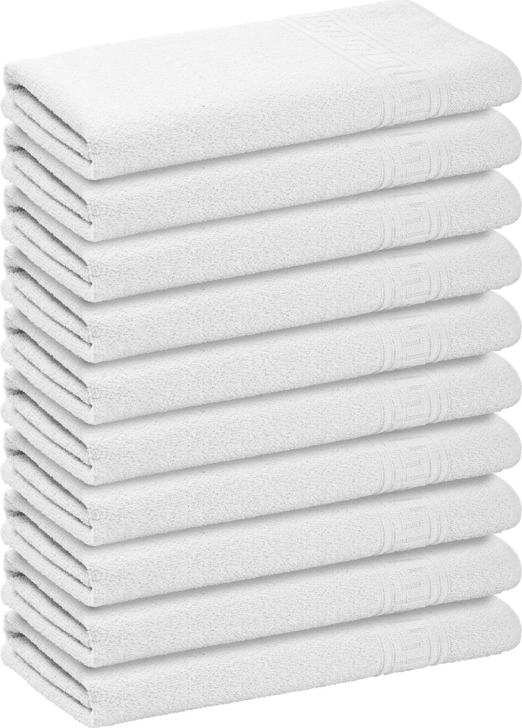 Prosop de maini PULSIVA Athen, Alb, 100% bumbac terry rasucit, 400 g/m², 50 x 100 cm, design cu bordura greceasca, OEKO-TEX Standard 100, absorbant si durabil