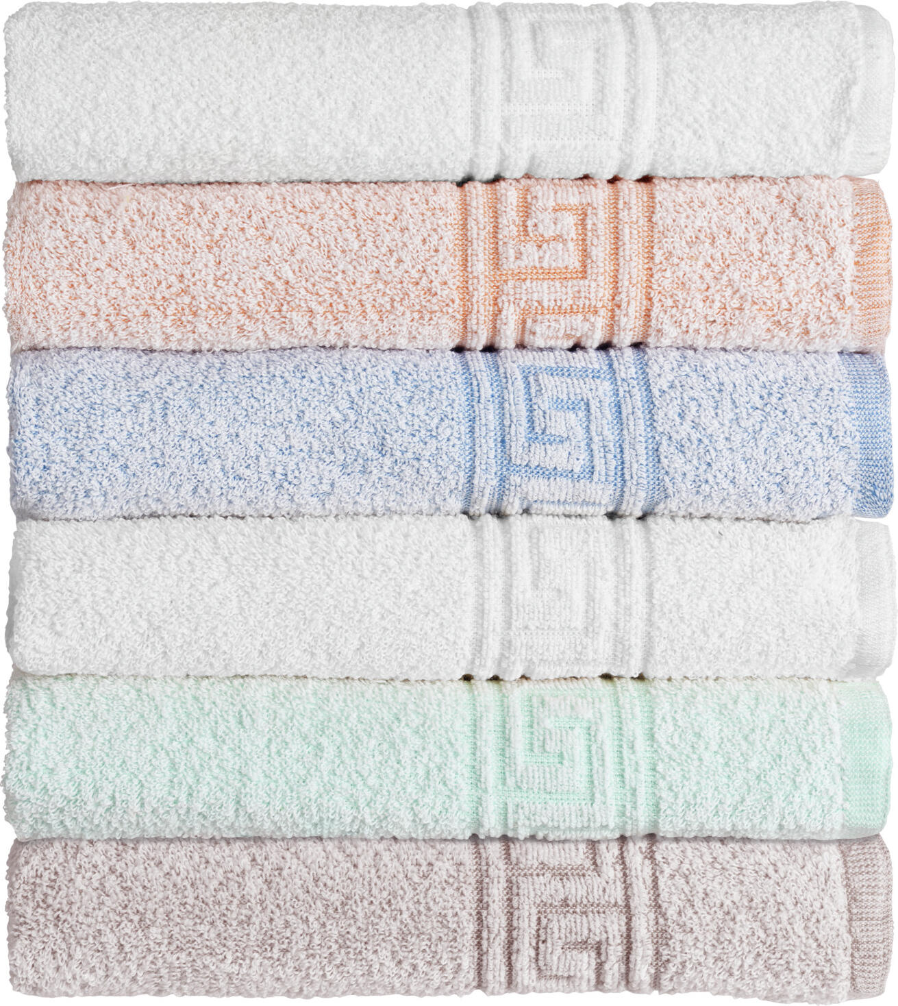 Prosop de maini PULSIVA Athen, Alb, 100% bumbac terry rasucit, 400 g/m², 50 x 100 cm, design cu bordura greceasca, OEKO-TEX Standard 100, absorbant si durabil