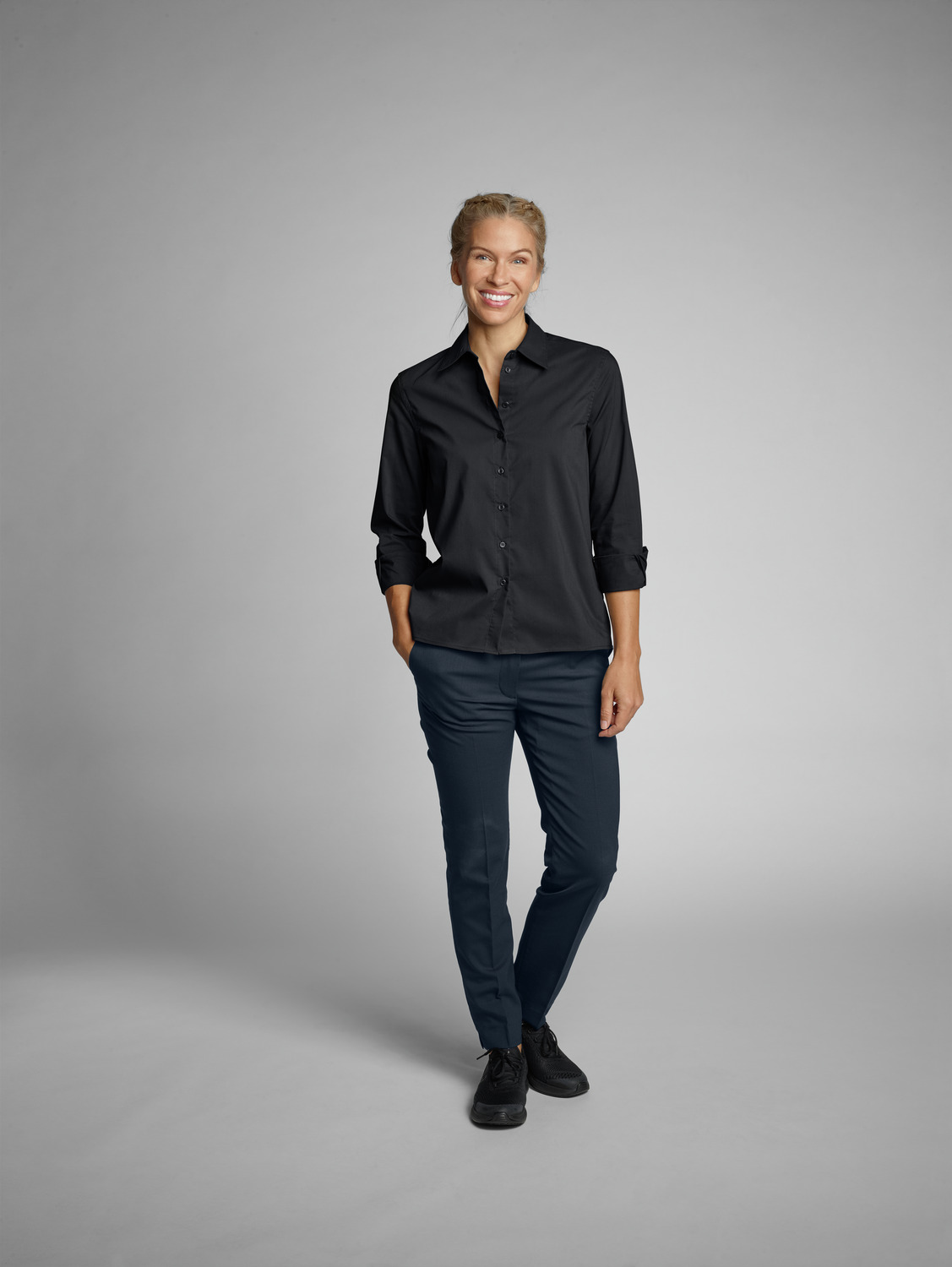 Jobeline Porter Women's Long-Sleeved Blouse, Comfort Fit A-Line Shirt, Cotton-Polyester Blend, Classic Collar, OEKO-TEX Certified