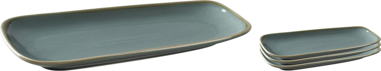 PULSIVA Glaze 2.0 Rectangular Serving Platter, Glazed Porcelain, Blue, 33.5 x 17 x 4 cm, Decorative Irregular Rim, Stackable, Dishwasher Safe