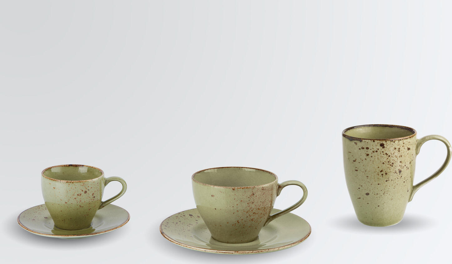 VEGA Palana Coffee Mug, 300 ml Stoneware, Green Speckled Finish, 85 x 105 mm, Hand-Painted Irregular Edges, Dishwasher and Microwave Safe