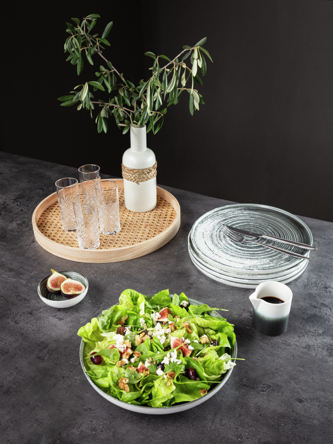 VEGA Etana Porcelain Milk and Sauce Jug, 200ml, 6.5cm x 6.5cm x 7.8cm, White/Anthracite, Hand-Painted Unique Design, Microwave and Dishwasher Safe