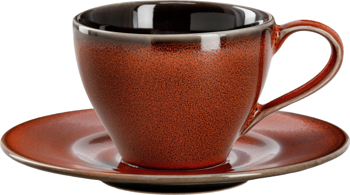 LUSINI Oriento Stoneware Coffee Cup and Mug Set, Terracotta Color, Unique Speckled Design with Irregular Edges, Microwave and Dishwasher Safe, 240ml and 300ml