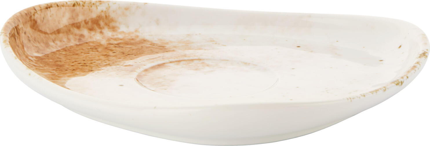 Vega Lusini Purio Organic Shaped Porcelain Coffee Mug Saucers, White/Brown, Dishwasher and Microwave Safe, 15.5 x 14 x 2.3 cm