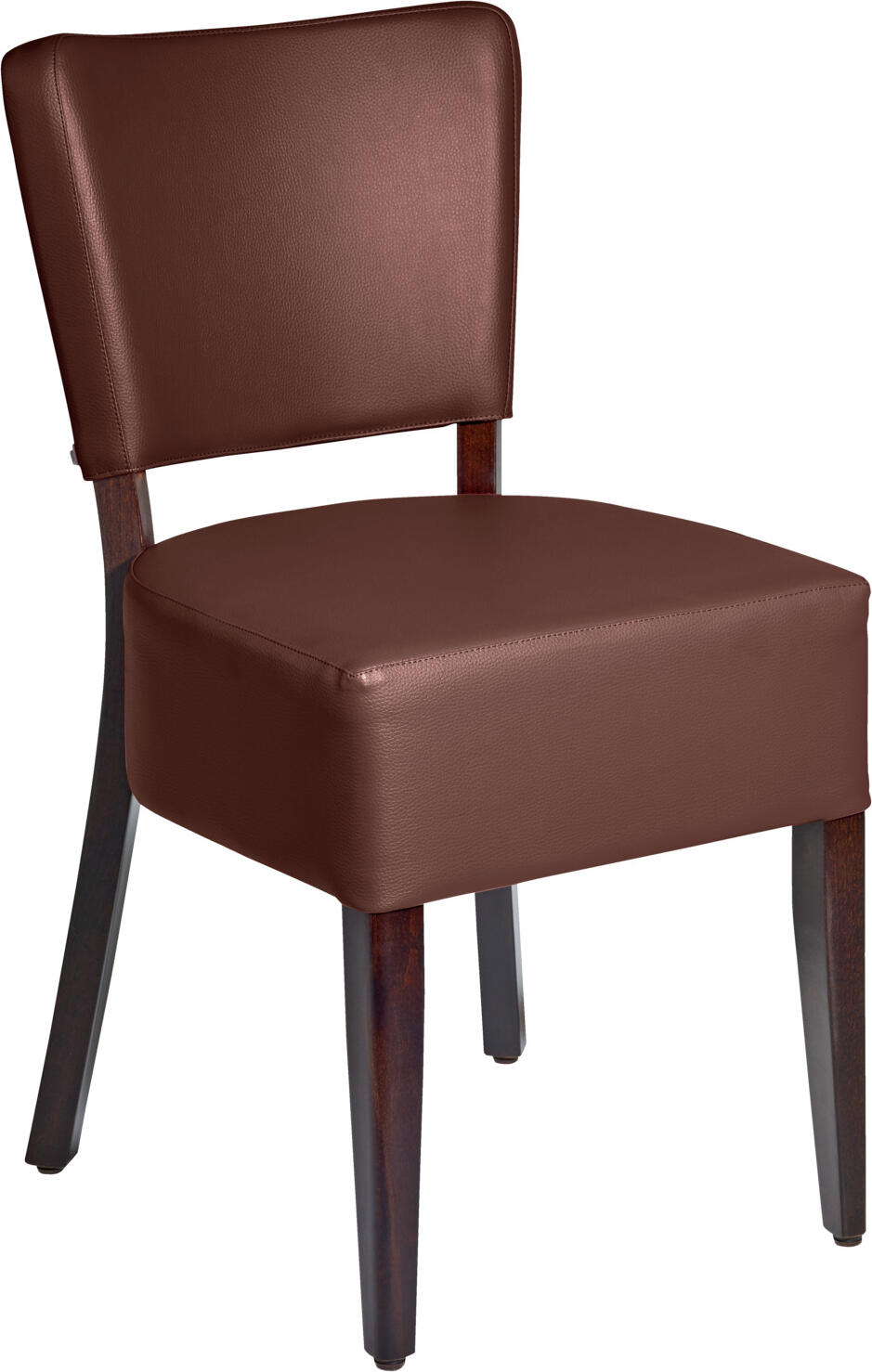 PULSIVA LUSINI Solutions GmbH Chair Prestige Polsterstuhl Prestige Chair Prestige; 45x50x82 cm (WxDxH); seat brown, base walnut; 2 piece / pack Polsterstuhl Prestige; 45x50x82 cm (BxTxH); Sitz braun, Gestell nussbaum; 2 Stück / Pack Classic upholstered chair made of solid beech wood and imitation leather cover. With padded seat and soft backrest for high seating comfort. Incl. plastic glides. Fire retardant cover. Only suitable for indoor use. Supplied assembled. Please order matching bar stool at the same time. Klassischer Polsterstuhl aus massivem Buchenholz und Kunstlederbezug. Mit gepolsterter Sitzfläche und weicher Rückenlehne für hohen Sitzkomfort. Inkl. Kunststoffgleitern. Feuerhemmender Bezug. Nur für den Innenbereich geeignet. Lieferung erfolgt montiert. Passenden Barstuhl gleich mitbestellen.