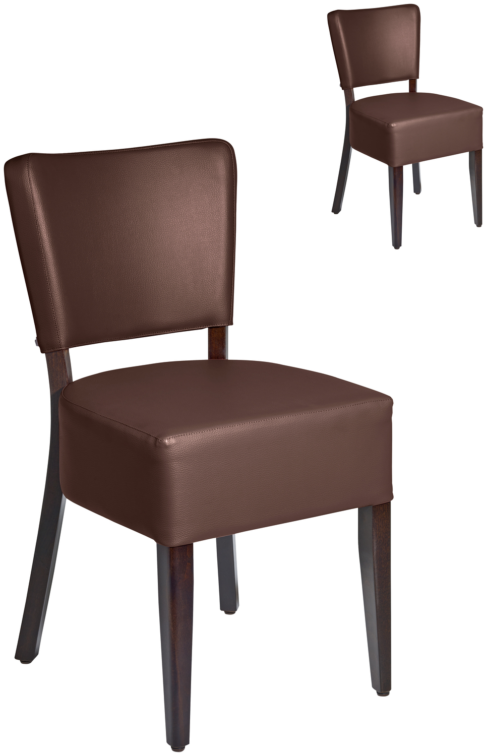 PULSIVA Prestige Upholstered Chair, Solid Beech Wood Frame, Fire Retardant Imitation Leather, Brown Seat, Walnut Base, 45x50x82 cm