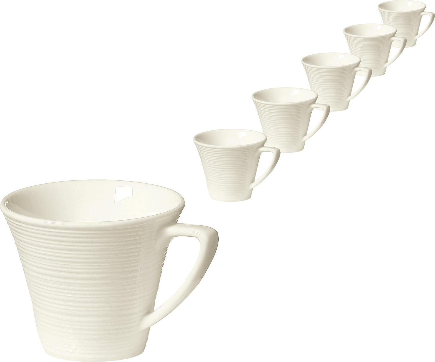 Cupă de espresso VEGA Skyline, 100ml din porțelan de calitate superioară, Alb Crem cu model reliefat, rezistentă la microunde și mașina de spălat vase