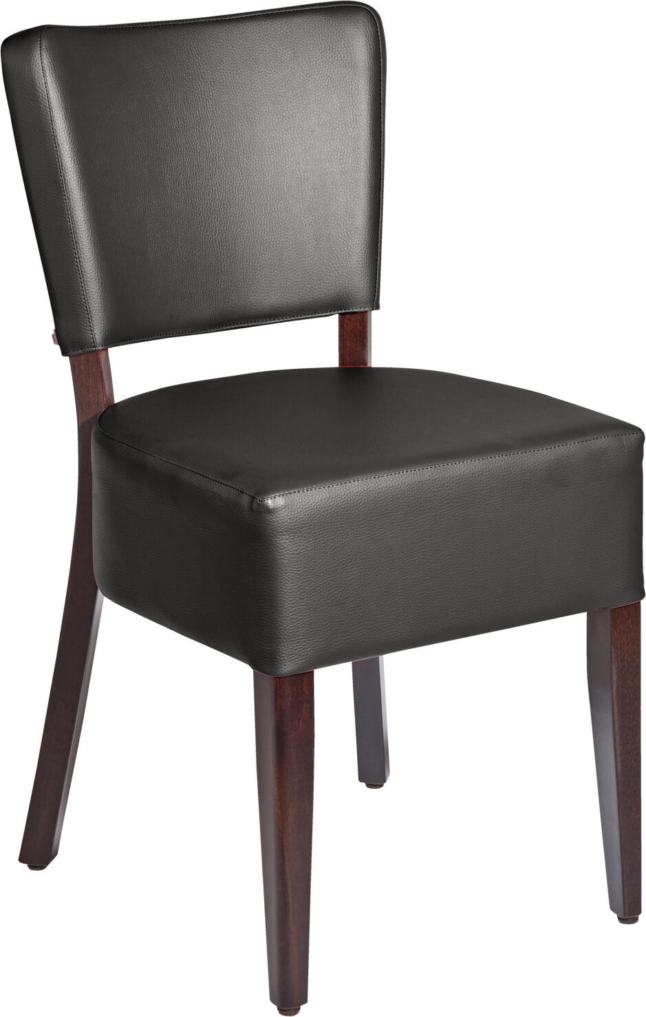 PULSIVA LUSINI Solutions GmbH Chair Prestige Polsterstuhl Prestige Chair Prestige; 45x50x82 cm (WxDxH); seat black, base walnut; 2 piece / pack Polsterstuhl Prestige; 45x50x82 cm (BxTxH); Sitz schwarz, Gestell nussbaum; 2 Stück / Pack Classic upholstered chair made of solid beech wood and imitation leather cover. With padded seat and soft backrest for high seating comfort. Incl. plastic glides. Fire retardant cover. Only suitable for indoor use. Supplied assembled. Please order matching bar stool at the same time. Klassischer Polsterstuhl aus massivem Buchenholz und Kunstlederbezug. Mit gepolsterter Sitzfläche und weicher Rückenlehne für hohen Sitzkomfort. Inkl. Kunststoffgleitern. Feuerhemmender Bezug. Nur für den Innenbereich geeignet. Lieferung erfolgt montiert. Passenden Barstuhl gleich mitbestellen.