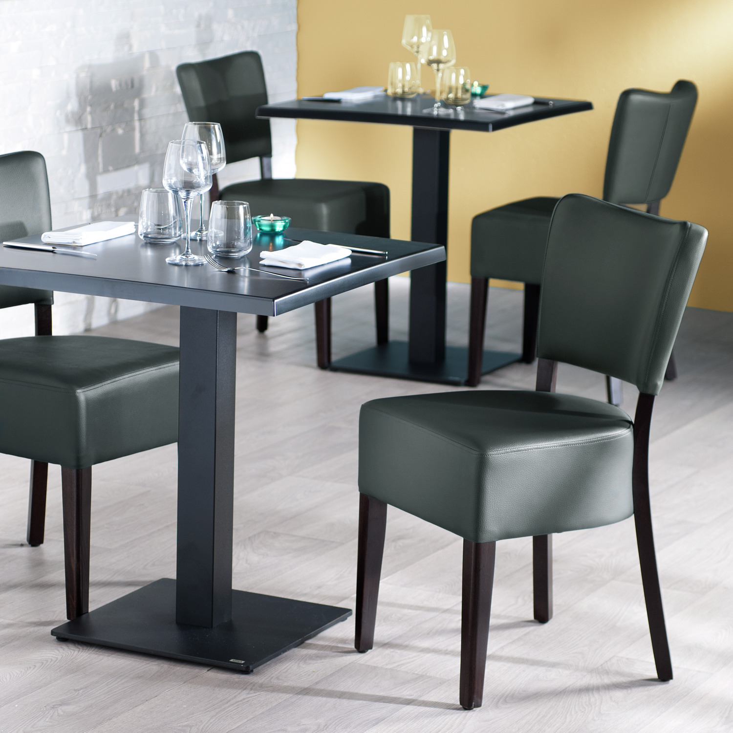 PULSIVA Prestige Upholstered Chair, Solid Beech Wood Frame, Imitation Leather Cover, Black and Walnut, 45x50x82 cm, Fire Retardant, Set of 2