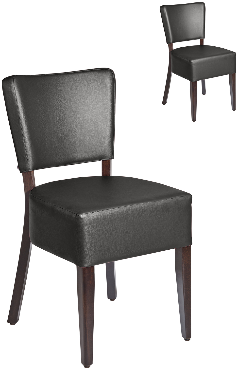 PULSIVA Prestige Upholstered Chair, Solid Beech Wood Frame, Imitation Leather Cover, Black and Walnut, 45x50x82 cm, Fire Retardant, Set of 2