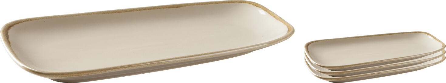 Pulsiva Glaze 2.0 Rectangular Serving Platter, Glazed Porcelain, Sand Beige, 33.5 x 17 x 4 cm, Stackable, Dishwasher Safe