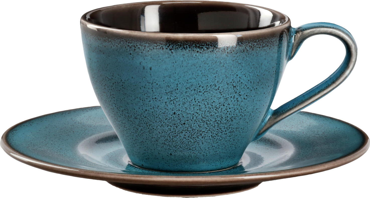 LUSINI Oriento Stoneware Coffee Cup, Blue, Unique Speckled Design with Irregular Edges, Microwave and Dishwasher Safe, 240ml, 68mm Height