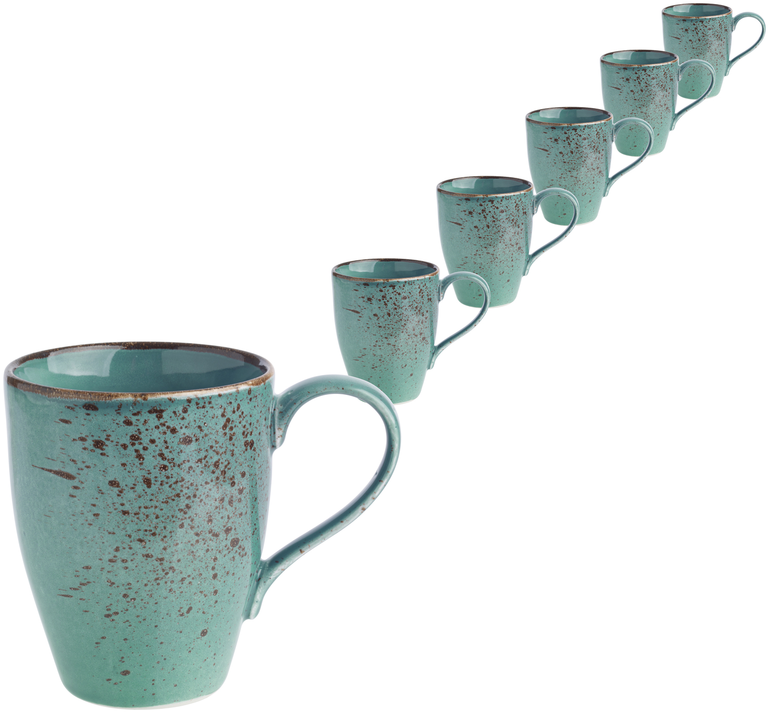 VEGA LUSINI Solutions GmbH Coffee mug Palana Kaffeebecher Palana Coffee mug Palana; 300 ml, 8.5x10.5 cm (ØxH); turquoise; round; 6 piece / pack Kaffeebecher Palana; 300 ml, 8.5x10.5 cm (ØxH); türkis; rund; 6 Stück / Pack Colored mug made of stoneware. With irregular edges and speckles. Each piece is unique. Dishwasher safe and microwaveable. Farbiger Becher aus Steingut. Mit unregelmäßigen Kanten und Sprenkeln. Jedes Teil ein Unikat. Spülmaschinenfest und mikrowellengeeignet.