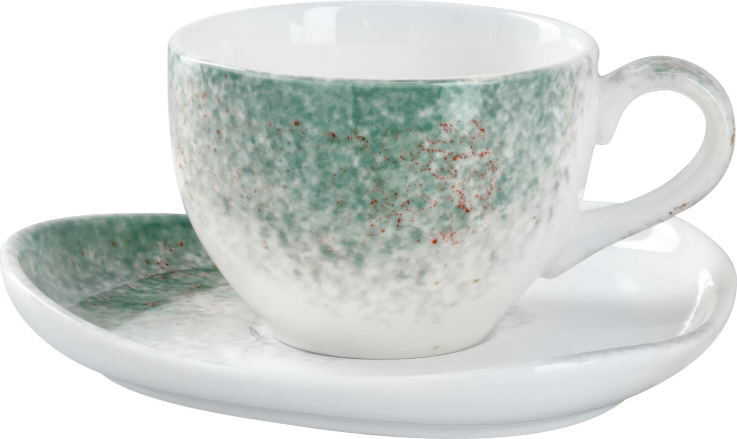Farfurii pentru ceasti din porțelan Vega Lusini Purio cu forma organică irregulară, Alb/Teal, rezistente la mașina de spălat vase și cuptor cu microunde, 15.5 x 14 x 2.3 cm