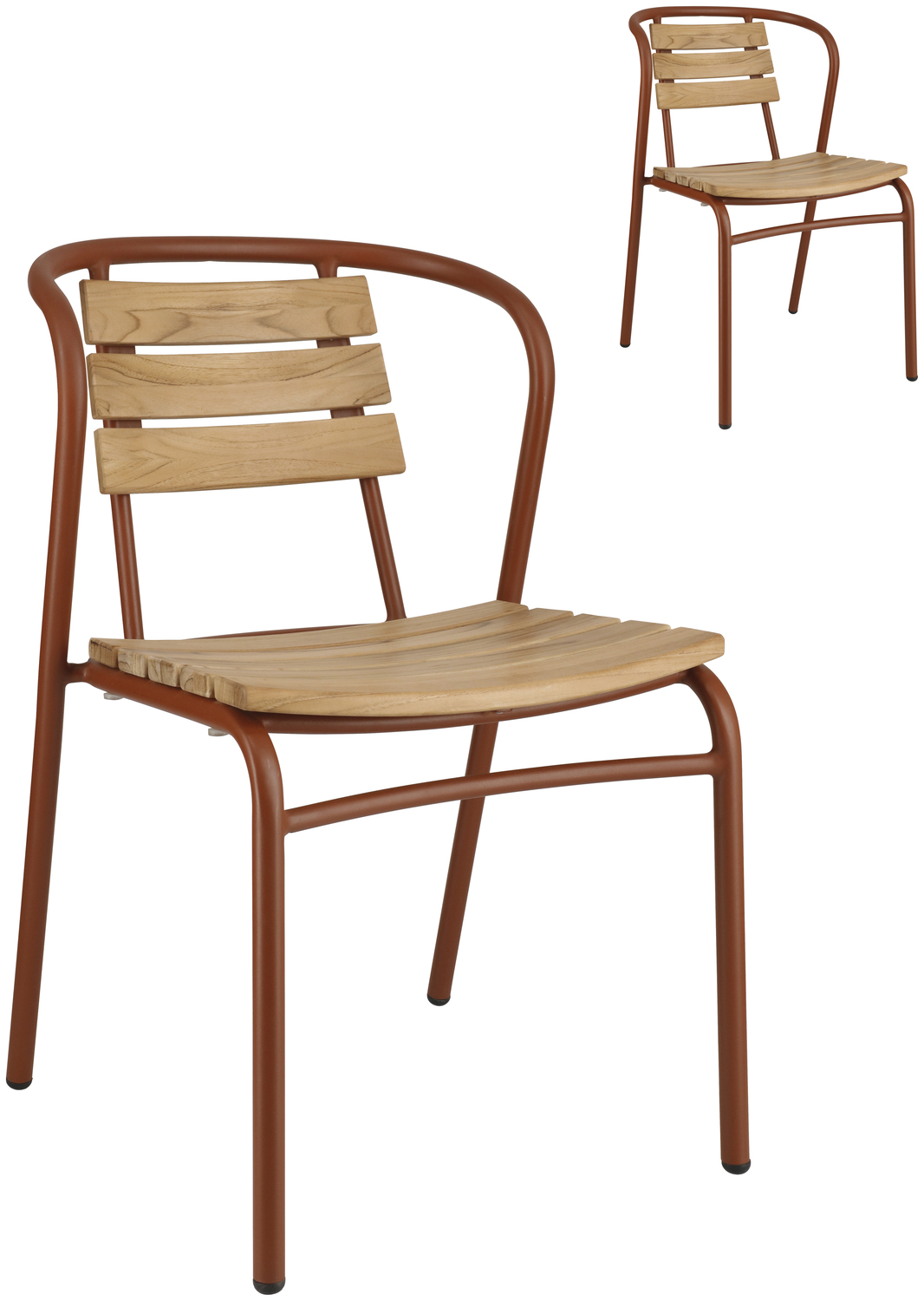 VEGA LUSINI Zoli Outdoor Teak Chair, Russet Base, Aluminium Frame, Untreated Teak Slats, Stackable, Weatherproof and UV-resistant, 51x50x82 cm