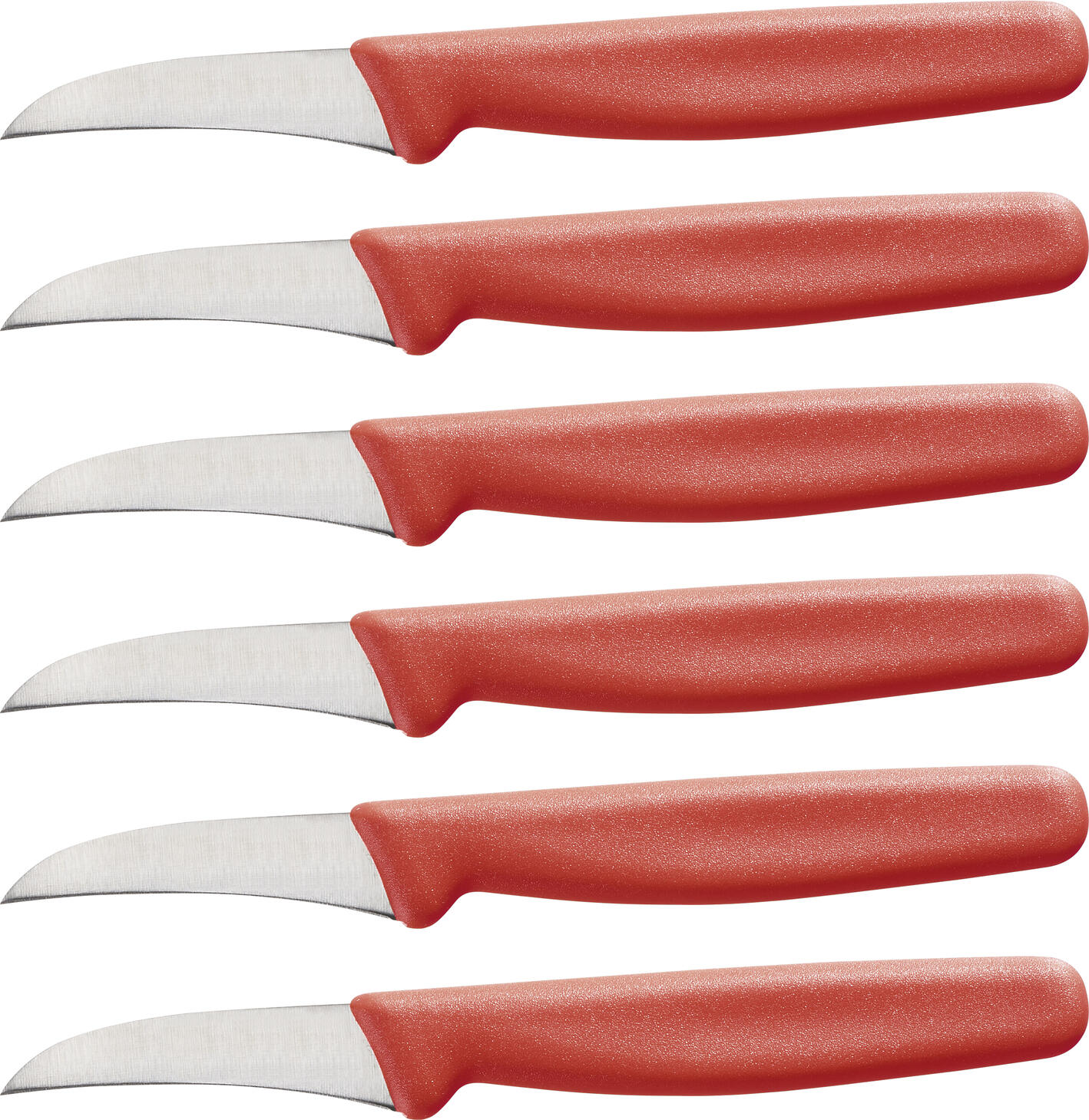 Cutit de decojire profesional Pulsiva Marcata, maner rosu, otel X50CrMoV15 crom-molibden-vanadiu, lama 6cm, maner ergonomic, conformitate HACCP