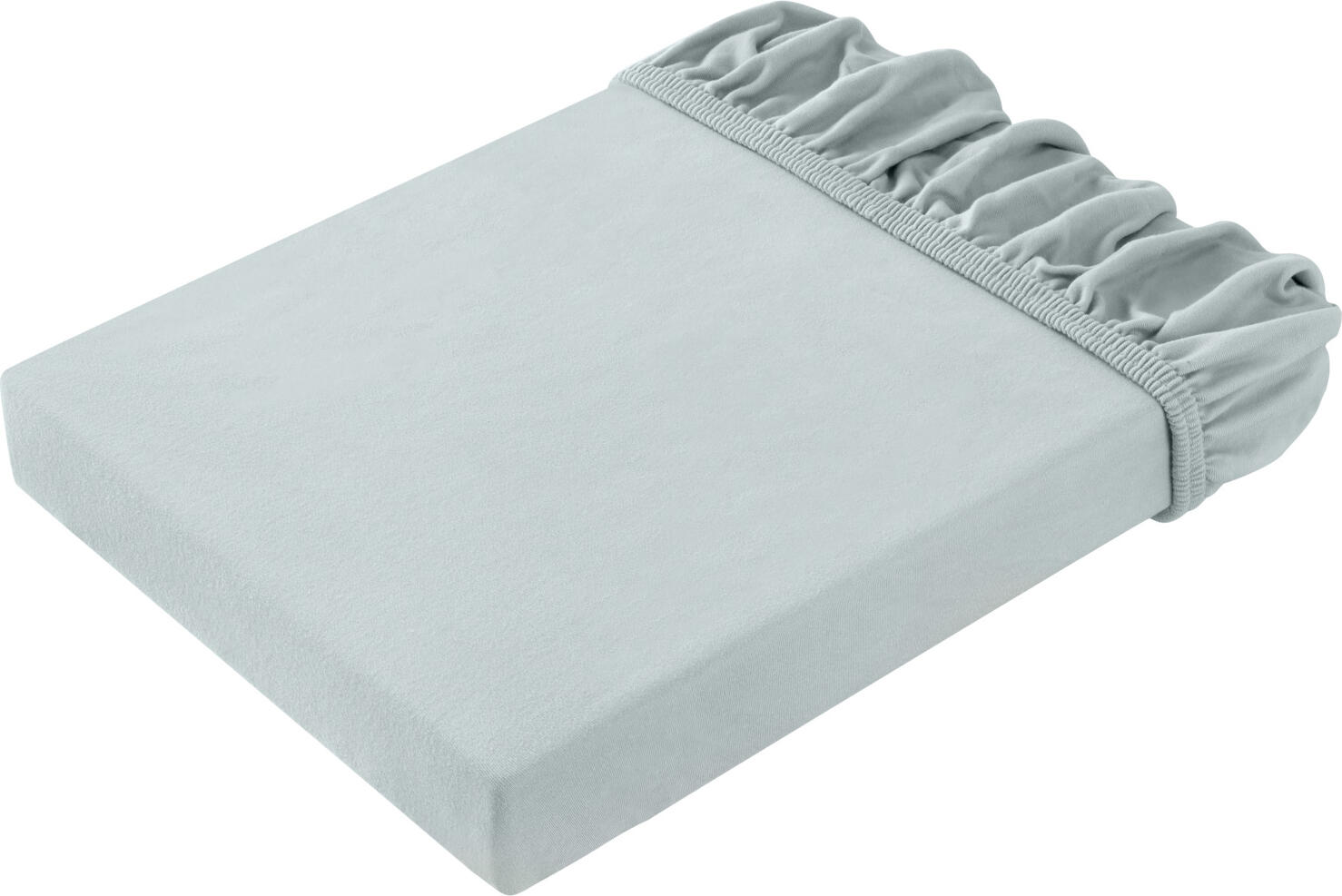 ERWIN M. LUSINI Solutions GmbH Topper fitted sheet Vancouver Topper-Spannbettlaken Vancouver Topper fitted sheet Vancouver; 90-100x200 cm (WxL); silver Topper-Spannbettlaken Vancouver; 90-100x200 cm (BxL); silber 97% cotton, 3% spandex. Weight approx. 250 g/m². Luxury class topper fitted sheet. The twisted jersey sheet with a noble sheen and extra soft touch. Has high elasticity and recovery and suitable for toppers up to a height of 5-12 cm. Elastic band sewn in all around ensures a secure hold. Opaque. 97 % Baumwolle, 3 % Elasthan. Gewicht ca. 250 g/m². Topper-Spannbetttuch der Luxusklasse. Das Zwirn-Jerseytuch mit edlem Glanz und extra weichem Griff. Hat eine hohe Elastizität und Rücksprungskraft und für Topper bis zu einer Höhe von 5-12 cm geeignet. Rundum eingenähtes Gummiband sorgt für sicheren Halt. Blickdicht.