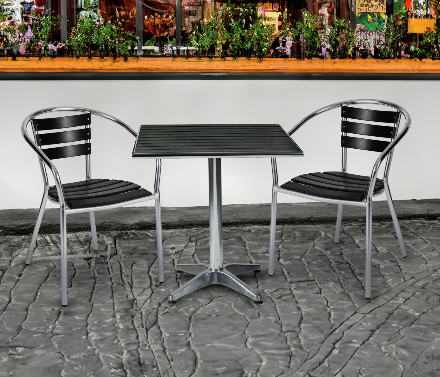 Pulsiva Coffee-Bar Outdoor Bistro Chair, Stackable Aluminum Frame with Plastic Slats, Weatherproof and UV Resistant, 54.1x55x75 cm