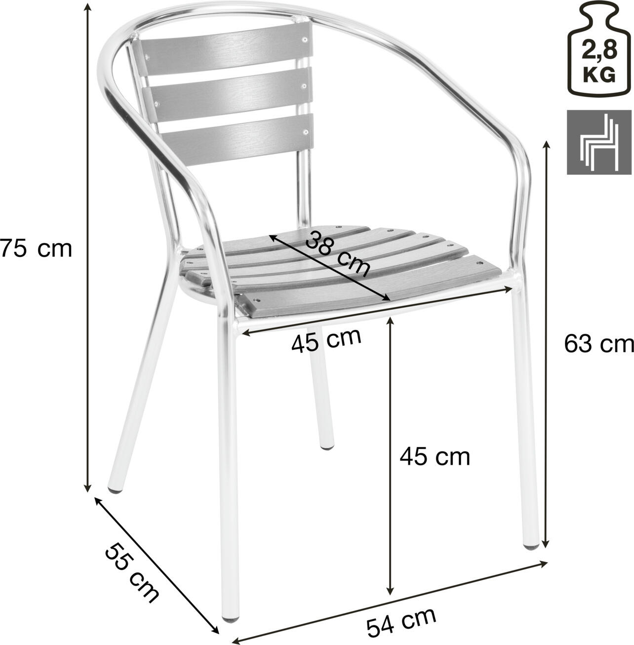 Pulsiva Coffee-Bar Outdoor Bistro Chair, Stackable Aluminum Frame with Plastic Slats, Weatherproof and UV Resistant, 54.1x55x75 cm