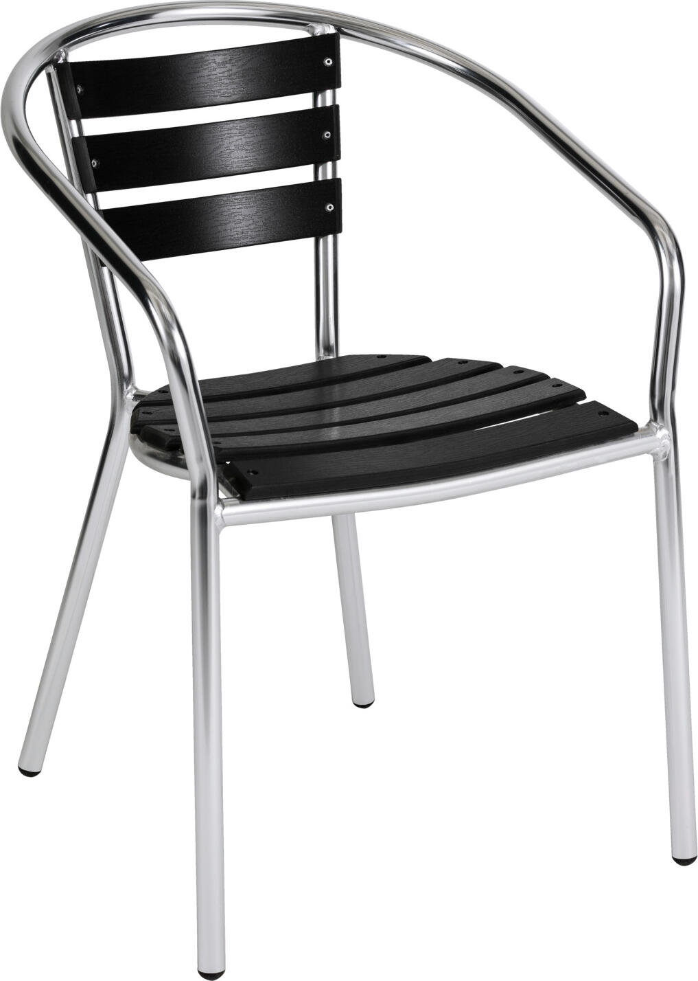 PULSIVA LUSINI Solutions GmbH Outdoor bistro chair Coffee-Bar Alu-Bistrostuhl Coffee-Bar Outdoor bistro chair Coffee-Bar; 54.1x55x75 cm (WxDxH); seat black, base silver; 4 piece / pack Alu-Bistrostuhl Coffee-Bar; 54.1x55x75 cm (BxTxH); Sitz schwarz, Gestell silber; 4 Stück / Pack Light outdoor chair made of aluminum frame (Ø frame 2.5 cm; material thickness 1.2 mm) and plastic slats. Stackable, weatherproof and UV resistant. Suitable for outdoor use. Leichter Outdoorstuhl aus Aluminiumgestell (Ø Gestell 2,5 cm; Materialstärke 1,2 mm) und Kunststofflatten. Stapelbar, wetterfest und UV-beständig. Für den Außenbereich geeignet.
