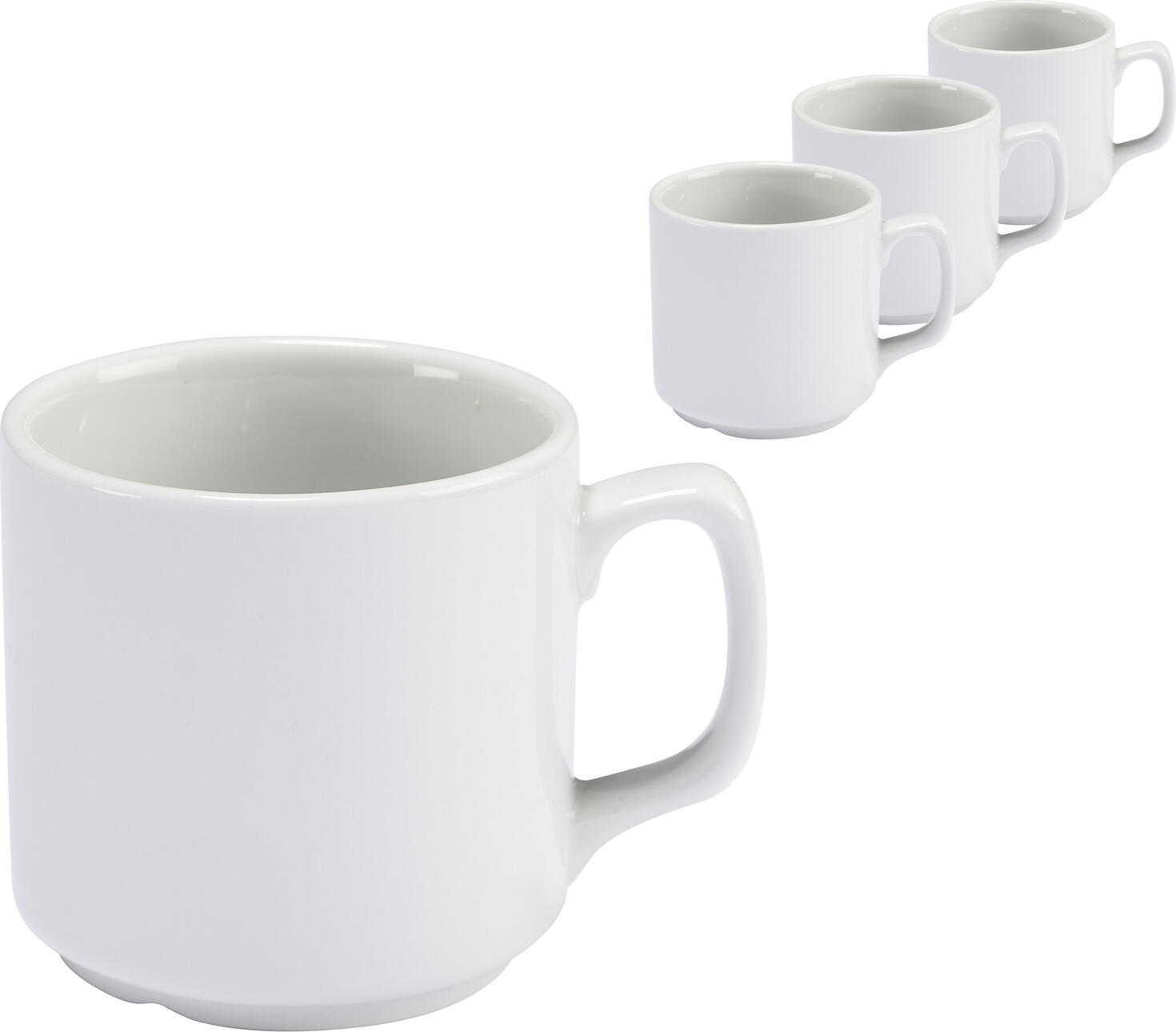 PULSIVA Fiu Porcelain Coffee Mug, 250ml White Round Cup with Handle, Stackable, Microwave and Dishwasher Safe, Universal Tableware System