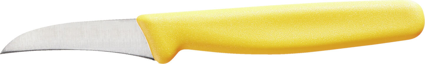 PULSIVA LUSINI Solutions GmbH Peeling knife Marcata Schälmesser Marcata Peeling knife Marcata; Blade length 6 cm, 16 cm (L); yellow; 6 piece / pack Schälmesser Marcata; Klingenlänge 6 cm, 16 cm (L); gelb; 6 Stück / Pack Extremely sharp professional kitchen knife with punched blades made of corrosion-resistant chrome-molybdenum-vanadium steel in the alloy X50CrMoV15. Long-lasting sharpness guaranteed. Ergonomically shaped handles with a good weight balance between the handle and blade for comfortable handling. Blade length 6cm. Color selection for application according to HACCP concept. Extrem scharfes Profi-Küchenmesser mit gestanzten Klingen aus korrosionsbeständigem Chrom-Molybdän-Vanadium Stahl in der Legierung X50CrMoV15. Langanhaltende Schärfe garantiert. Ergonomisch geformte Griffe mit einer guten Gewichts-Balance zwischen Griff und Klinge für eine komfortable Handhabung. Klingenlänge 6 cm. Farbauswahl für Anwendung nach HACCP - Konzept.