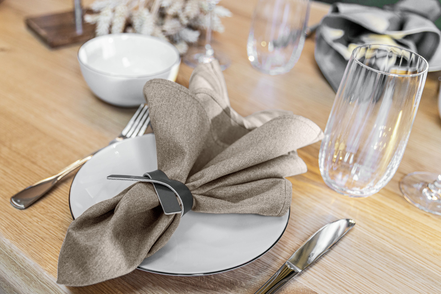 LUSINI Tarina Napkins, 50x50 cm, Cotton-Polyester Blend, Canvas Used-Look Fabric, OEKO-TEX Standard 100 Certified, Taupe