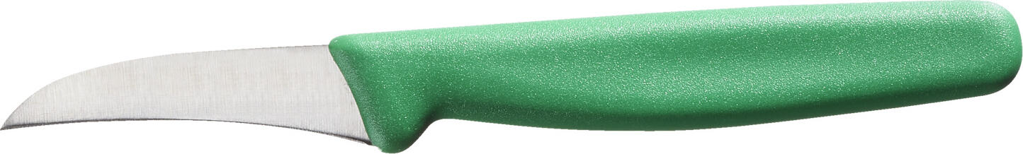 PULSIVA LUSINI Solutions GmbH Peeling knife Marcata Schälmesser Marcata Peeling knife Marcata; Blade length 6 cm, 16 cm (L); green; 6 piece / pack Schälmesser Marcata; Klingenlänge 6 cm, 16 cm (L); grün; 6 Stück / Pack Extremely sharp professional kitchen knife with punched blades made of corrosion-resistant chrome-molybdenum-vanadium steel in the alloy X50CrMoV15. Long-lasting sharpness guaranteed. Ergonomically shaped handles with a good weight balance between the handle and blade for comfortable handling. Blade length 6cm. Color selection for application according to HACCP concept. Extrem scharfes Profi-Küchenmesser mit gestanzten Klingen aus korrosionsbeständigem Chrom-Molybdän-Vanadium Stahl in der Legierung X50CrMoV15. Langanhaltende Schärfe garantiert. Ergonomisch geformte Griffe mit einer guten Gewichts-Balance zwischen Griff und Klinge für eine komfortable Handhabung. Klingenlänge 6 cm. Farbauswahl für Anwendung nach HACCP - Konzept.